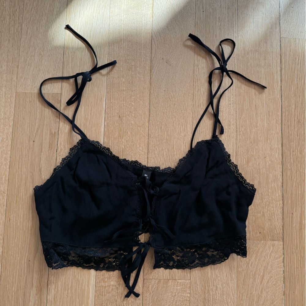 Garage Black Lace Crop Top with Tie Straps